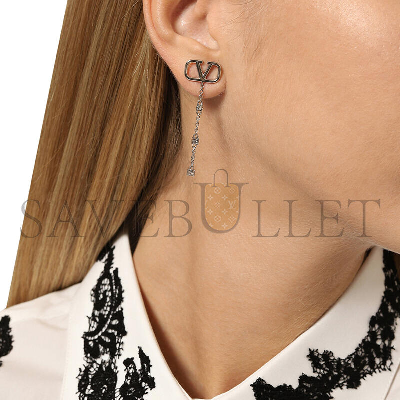 Va1e*ntin0 MINI VLOGO CRYSTAL DROP EARRINGS IN PALLADIUMCRYSTAL SILVER